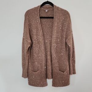 J. Jill Wool Blend Shimmer Sequin Brown Cardigan Sweater